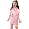 image:imageSWOMOG Kids Satin Pajamas Sets Girls Boys ButtonDown Pjs Short Sleeve Silk Nightwear 2 Piece Lounge SetsPink