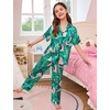 image:imageSWOMOG Kids Silk Pajamas 3 Piece Girls Boys Satin Pajamas Set ButtonDown PJs Set Soft Loungewear Short Sleeve SleepwearLight Pink Leaves