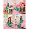 image:imageSWOMOG Kids Silk Pajamas 3 Piece Girls Boys Satin Pajamas Set ButtonDown PJs Set Soft Loungewear Short Sleeve SleepwearLight Pink Leaves
