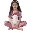 image:imageSWOMOG Kids Silk Pajamas 3 Piece Girls Boys Satin Pajamas Set ButtonDown PJs Set Soft Loungewear Short Sleeve SleepwearMisty Rose