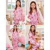 image:imageSWOMOG Kids Silk Pajamas 3 Piece Girls Boys Satin Pajamas Set ButtonDown PJs Set Soft Loungewear Short Sleeve SleepwearPink Bow