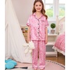 image:imageSWOMOG Kids Silk Pajamas 3 Piece Girls Boys Satin Pajamas Set ButtonDown PJs Set Soft Loungewear Short Sleeve SleepwearPink Leopard