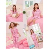 image:imageSWOMOG Kids Silk Pajamas 3 Piece Girls Boys Satin Pajamas Set ButtonDown PJs Set Soft Loungewear Short Sleeve SleepwearPink Print Leopard