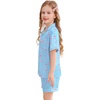image:imageSWOMOG Kids Silky Satin Pajamas Set Girls Boys ButtonDown Sleepwear Short Sleeve 2 Piece PJs Sets Lounge SetsBlue Flamingo