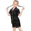 image:imageSWOMOG Little amp Big Girls Satin Pajamas Set Silk Button Down Pjs Set 2 Pieces Short Sleeve Kids Strawberry Sleepwear 415Y