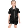 image:imageSWOMOG Little amp Big Girls Satin Pajamas Set Silk Button Down Pjs Set 2 Pieces Short Sleeve Kids Strawberry Sleepwear 415Y