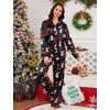 image:imageSWOMOG Long Sleeve Pajamas Set Silk Satin Sleepwear Button Down Pjs Loungewear with PocketChristmas Black