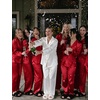 image:imageSWOMOG Long Sleeve Pajamas Set Silk Satin Sleepwear Button Down Pjs Loungewear with PocketChristmas Red