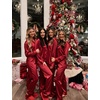 image:imageSWOMOG Long Sleeve Pajamas Set Silk Satin Sleepwear Button Down Pjs Loungewear with PocketChristmas Red