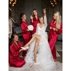 image:imageSWOMOG Long Sleeve Pajamas Set Silk Satin Sleepwear Button Down Pjs Loungewear with PocketChristmas Red