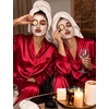 image:imageSWOMOG Long Sleeve Pajamas Set Silk Satin Sleepwear Button Down Pjs Loungewear with PocketChristmas Red
