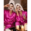 image:imageSWOMOG Long Sleeve Pajamas Set Silk Satin Sleepwear Button Down Pjs Loungewear with PocketRose Red