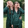 image:imageSWOMOG Long Sleeve Pajamas Set Silk Satin Sleepwear Button Down Pjs Loungewear with PocketStriped in Deep Green