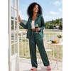 image:imageSWOMOG Long Sleeve Pajamas Set Silk Satin Sleepwear Button Down Pjs Loungewear with PocketStriped in Deep Green