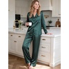 image:imageSWOMOG Long Sleeve Pajamas Set Silk Satin Sleepwear Button Down Pjs Loungewear with PocketStriped in Deep Green