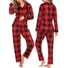 image:imageSWOMOG Matching Family Christmas Pajamas Set Long Sleeve Festival Party Pj Set ButtonDown SleepwearRed With Black Big Grid