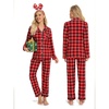 image:imageSWOMOG Matching Family Christmas Pajamas Set Long Sleeve Festival Party Pj Set ButtonDown SleepwearRed With Black Plaid