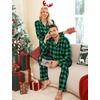 image:imageSWOMOG Matching Family Christmas Pajamas Set Long Sleeve Festival Party Pj Set ButtonDown SleepwearSmall Green Grid