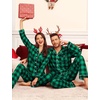 image:imageSWOMOG Matching Family Pajama Set Couple Christmas Printed Sleepwear Xmas Long Sleeve Lounge Set Men amp Women Pjs SetBlack Green Plaid