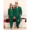 image:imageSWOMOG Matching Family Pajama Set Couple Christmas Printed Sleepwear Xmas Long Sleeve Lounge Set Men amp Women Pjs SetBlack Green Plaid