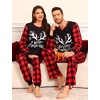 image:imageSWOMOG Matching Family Pajama Set Couple Christmas Printed Sleepwear Xmas Long Sleeve Lounge Set Men amp Women Pjs SetRed Christmas Elk