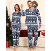 image:imageSWOMOG Matching Family Pajama Set Couple Christmas Printed Sleepwear Xmas Long Sleeve Lounge Set Men amp Women Pjs SetSnow Hatbuttons