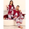 image:imageSWOMOG Matching Family Pajama Set Couple Christmas Printed Sleepwear Xmas Long Sleeve Lounge Set Men amp Women Pjs SetWine Red Tree