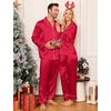 image:imageSWOMOG Matching Family Pajamas Set Women amp Men amp Kids Silk Satin Pjs 2 Pcs Long Sleeve Button Down Sleepwear with 2 PocketsAred