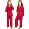 image:imageSWOMOG Matching Family Pajamas Set Women amp Men amp Kids Silk Satin Pjs 2 Pcs Long Sleeve Button Down Sleepwear with 2 PocketsAred