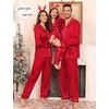 image:imageSWOMOG Matching Family Pajamas Set Women amp Men amp Kids Silk Satin Pjs 2 Pcs Long Sleeve Button Down Sleepwear with 2 PocketsAred