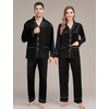 image:imageSWOMOG Matching Family Pajamas Set Women amp Men amp Kids Silk Satin Pjs 2 Pcs Long Sleeve Button Down Sleepwear with 2 PocketsBlack