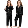 image:imageSWOMOG Matching Family Pajamas Set Women amp Men amp Kids Silk Satin Pjs 2 Pcs Long Sleeve Button Down Sleepwear with 2 PocketsBlack