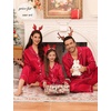 image:imageSWOMOG Matching Family Pajamas Set Women amp Men amp Kids Silk Satin Pjs 2 Pcs Long Sleeve Button Down Sleepwear with 2 PocketsBright Red