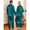 image:imageSWOMOG Matching Family Pajamas Set Women amp Men amp Kids Silk Satin Pjs 2 Pcs Long Sleeve Button Down Sleepwear with 2 PocketsGreen