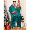 image:imageSWOMOG Matching Family Pajamas Set Women amp Men amp Kids Silk Satin Pjs 2 Pcs Long Sleeve Button Down Sleepwear with 2 PocketsGreen