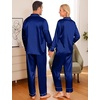 image:imageSWOMOG Matching Family Pajamas Set Women amp Men amp Kids Silk Satin Pjs 2 Pcs Long Sleeve Button Down Sleepwear with 2 PocketsNavy Blue