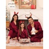 image:imageSWOMOG Matching Family Pajamas Set Women amp Men amp Kids Silk Satin Pjs 2 Pcs Long Sleeve Button Down Sleepwear with 2 PocketsWine Red