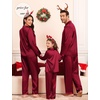 image:imageSWOMOG Matching Family Pajamas Set Women amp Men amp Kids Silk Satin Pjs 2 Pcs Long Sleeve Button Down Sleepwear with 2 PocketsWine Red