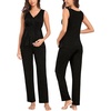 image:imageSWOMOG Maternity Nursing Robe Set 3 Piece Postpartum Breastfeeding Pajamas 3 in 1 Hospital Labor Delivery Pregnancy PjsBlack Greypants