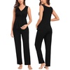 image:imageSWOMOG Maternity Nursing Robe Set 3 Piece Postpartum Breastfeeding Pajamas 3 in 1 Hospital Labor Delivery Pregnancy PjsBlackpants