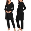 image:imageSWOMOG Maternity Nursing Robe Set 3 Piece Postpartum Breastfeeding Pajamas 3 in 1 Hospital Labor Delivery Pregnancy PjsBlackpants