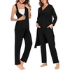image:imageSWOMOG Maternity Nursing Robe Set 3 Piece Postpartum Breastfeeding Pajamas 3 in 1 Hospital Labor Delivery Pregnancy PjsBlackpants