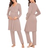 image:imageSWOMOG Maternity Nursing Robe Set 3 Piece Postpartum Breastfeeding Pajamas 3 in 1 Hospital Labor Delivery Pregnancy PjsLight Brownpants