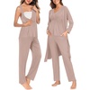 image:imageSWOMOG Maternity Nursing Robe Set 3 Piece Postpartum Breastfeeding Pajamas 3 in 1 Hospital Labor Delivery Pregnancy PjsLight Brownpants