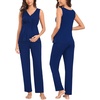 image:imageSWOMOG Maternity Nursing Robe Set 3 Piece Postpartum Breastfeeding Pajamas 3 in 1 Hospital Labor Delivery Pregnancy PjsNavy Bluepants