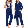 image:imageSWOMOG Maternity Nursing Robe Set 3 Piece Postpartum Breastfeeding Pajamas 3 in 1 Hospital Labor Delivery Pregnancy PjsNavy Bluepants