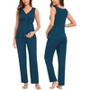 image:imageSWOMOG Maternity Nursing Robe Set 3 Piece Postpartum Breastfeeding Pajamas 3 in 1 Hospital Labor Delivery Pregnancy PjsOxford Bluepants