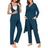image:imageSWOMOG Maternity Nursing Robe Set 3 Piece Postpartum Breastfeeding Pajamas 3 in 1 Hospital Labor Delivery Pregnancy PjsOxford Bluepants