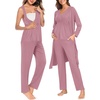 image:imageSWOMOG Maternity Nursing Robe Set 3 Piece Postpartum Breastfeeding Pajamas 3 in 1 Hospital Labor Delivery Pregnancy PjsTaro Purplepants