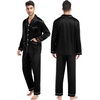 image:imageSWOMOG Satin Pjs for Women Casual Silk Pajama Set Classic Long Sleeve Sleepwear V Neck Loungewear with Pockets Nightwear Black